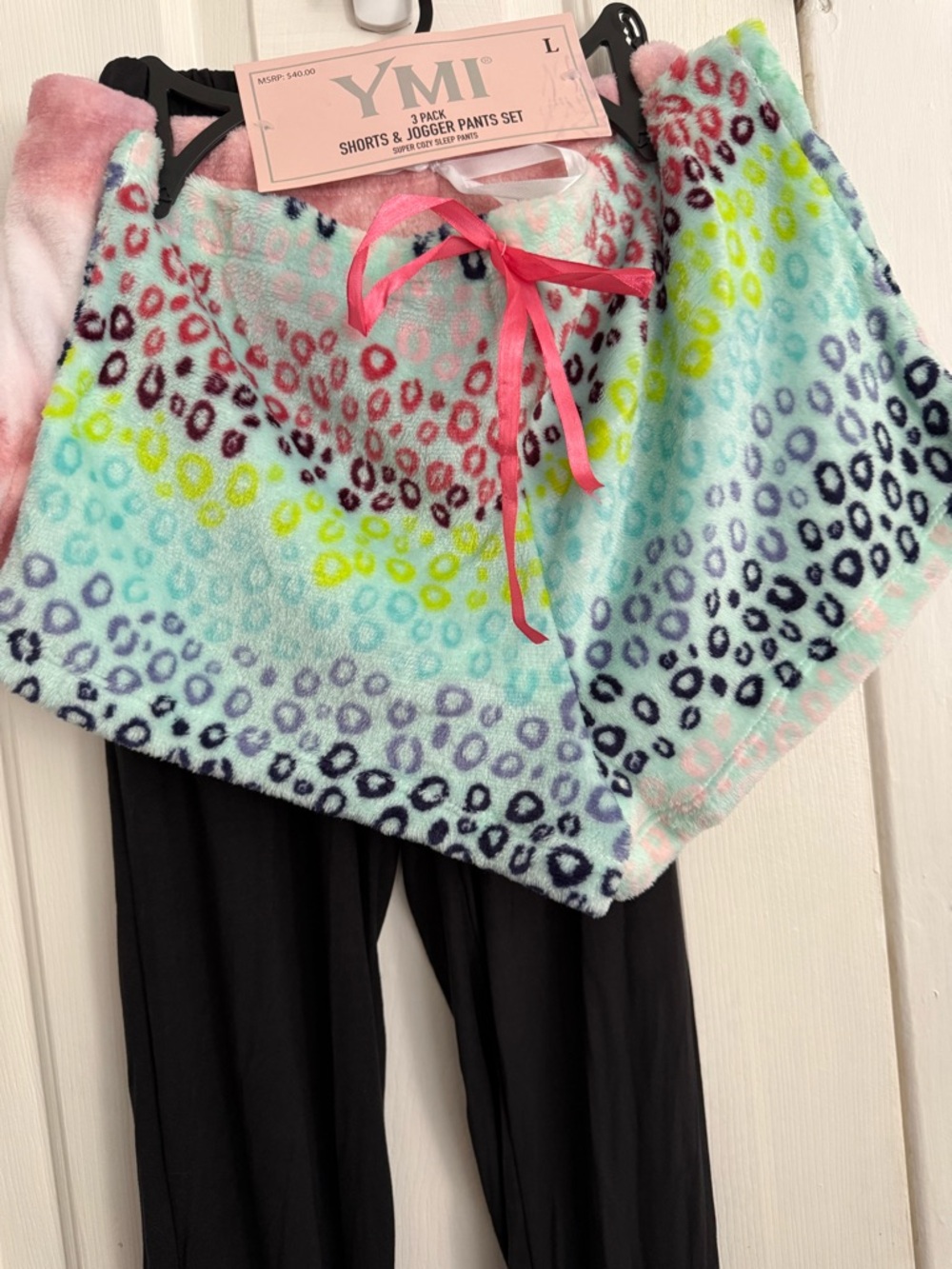3 pieces of YMI Multicolor Leopard Fuzzy Shorts & Black Joggers